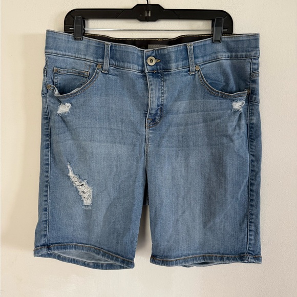 torrid Pants - Torrid Womens Long Blue Stretch Bermuda Denim Shorts, Distressed, Size 18